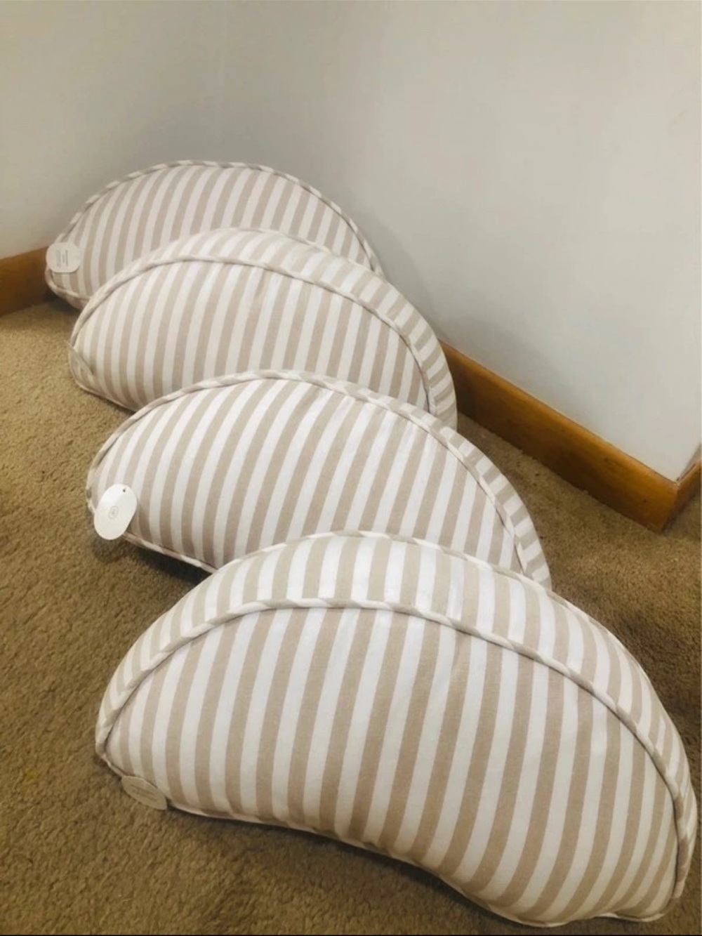 Striped Crescent Throw Pillow - Cream & White
